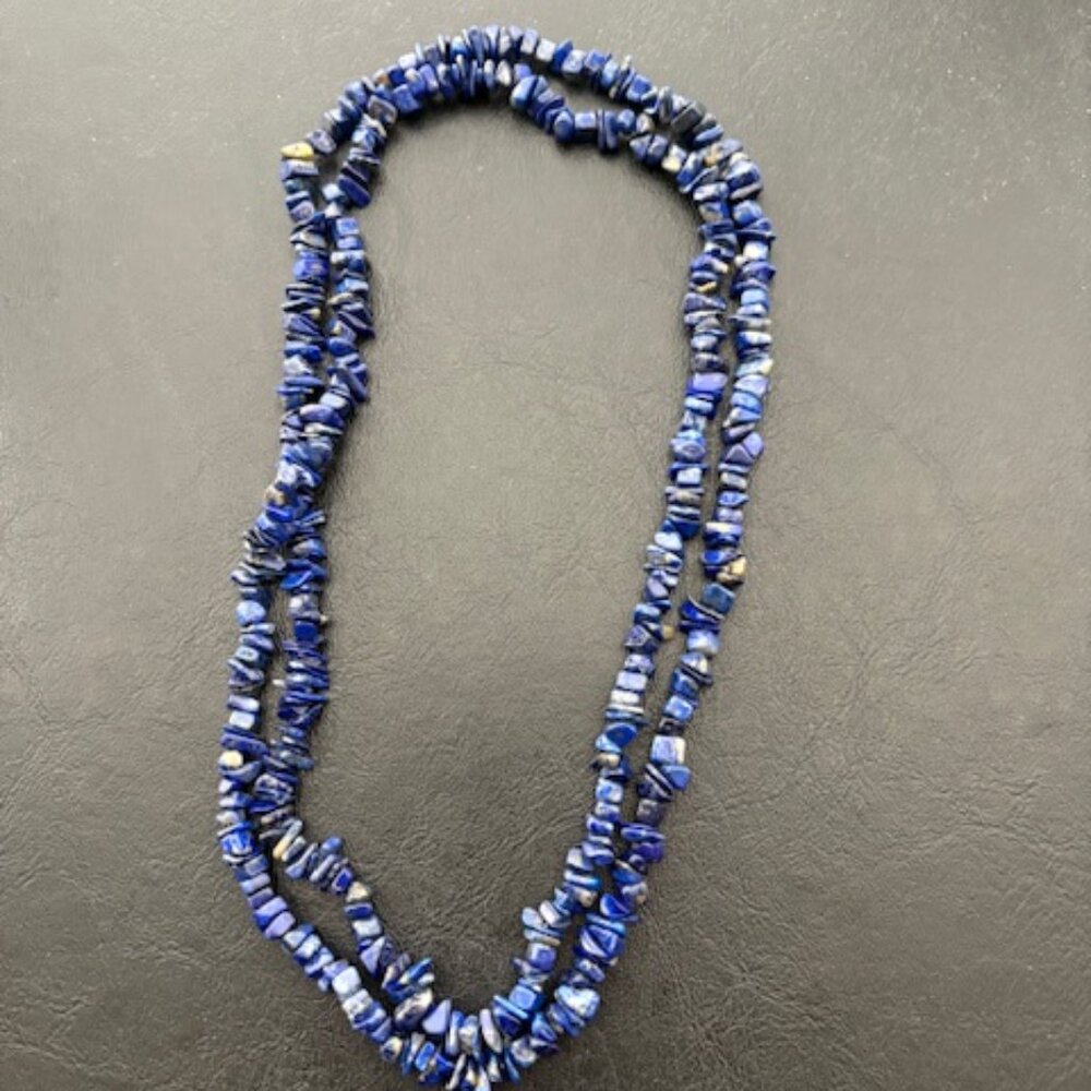 Lapis necklace-Irregular size stones-About 36" long-Can be worn single or double